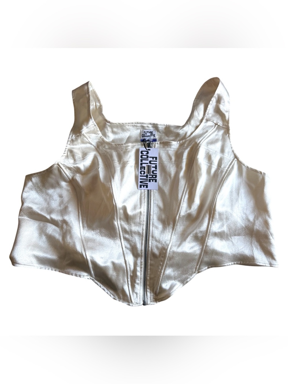 FUTURE COLLECTIVE Kahlana Barfield Satin Cream Zip-Up Corset.
Size 24W/26W - Picture 3 of 15